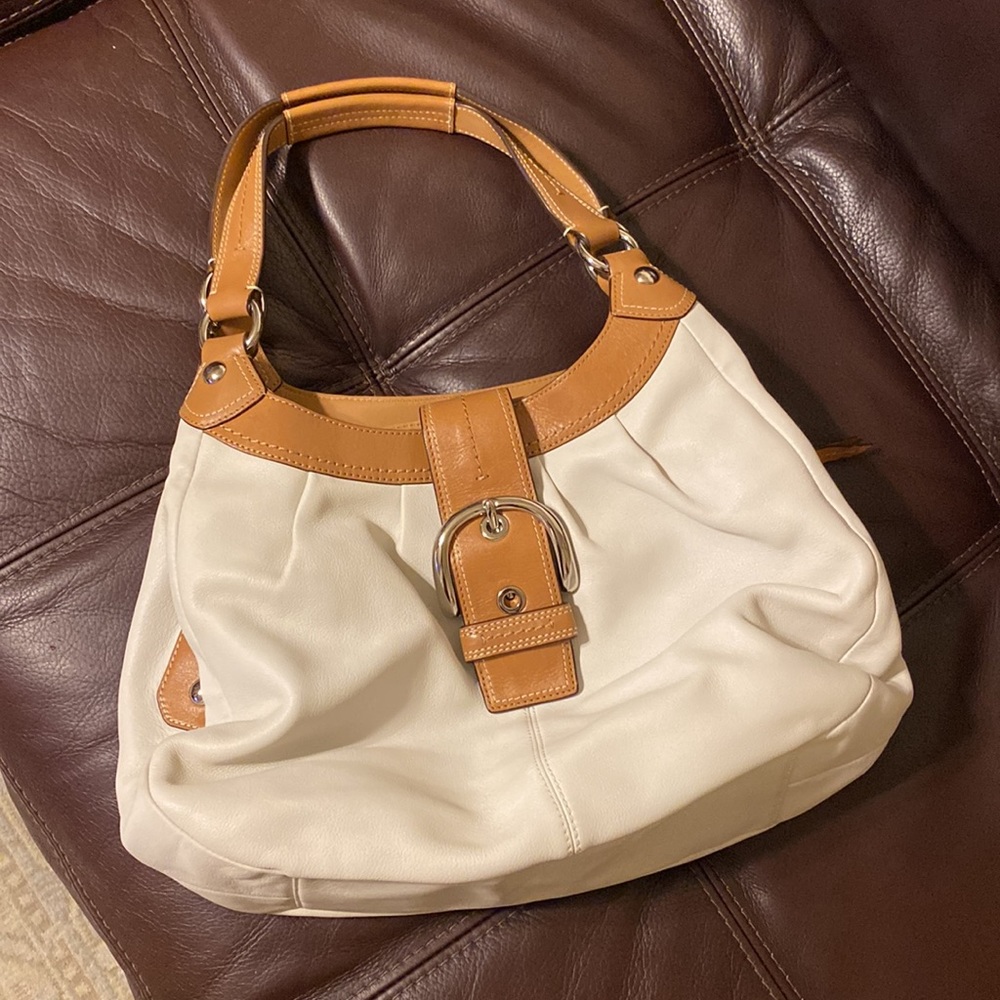 NEW COACH SATCHEL BROWN AND BEIGE COLOR MULTIPLE POCKETS BAG